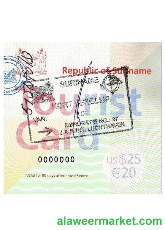 SURINAME tourist card